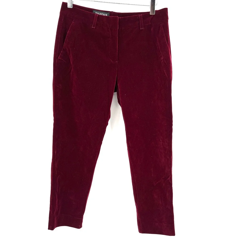 WildFang The Empower Velvet Crop Pant Burgundy Size 4 Soft Holiday Red‎ Tailored